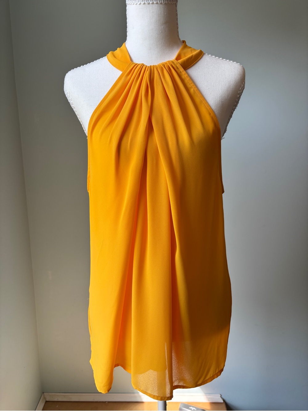 Ann Taylor NWT Mustard Yellow Halter Neck Gathered Sleeveless Top - L